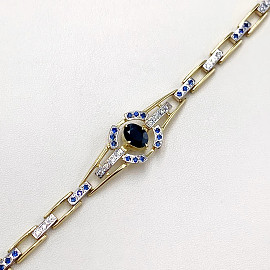 Золотой браслет с синим корундом и белыми бриллиантами 01-19281204