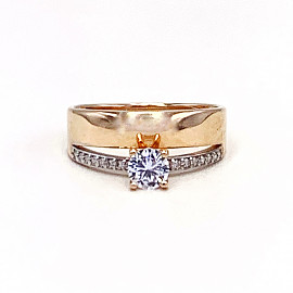 Золотое кольцо в красном с белым цвете с цирконом 01-19112407