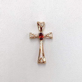Хрестик з червоного золота з жовтими діамантами 01-19316509