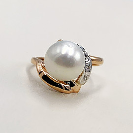 Золотое кольцо в красном с белым цвете с белыми бриллиантами и цирконом 01-19329211
