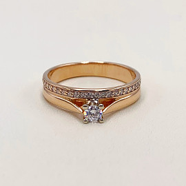 Золотое кольцо красного с белым цвета с цирконом 01-19303123