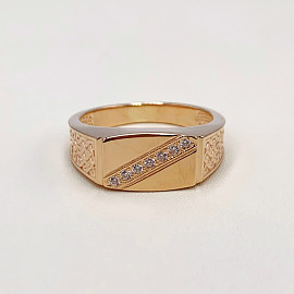 Золотой перстень в красном цвете с цирконом 01-19318123