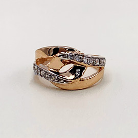 Золотое кольцо в красном с белым цвете с цирконом 01-19298824