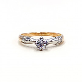 Золотое кольцо красного с белым цвета с цирконом 01-19116125