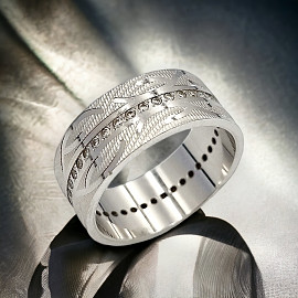Обручальное кольцо из золота белого цвета с желтыми бриллиантами 01-19163925