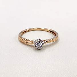 Золотое кольцо в красном с белым цвете с белым бриллиантом 01-19280127