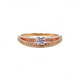 Золотое кольцо в красном с белым цвете с цирконом 01-19076329