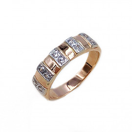 Золотое кольцо в красном с белым цвете с цирконом 01-19118931