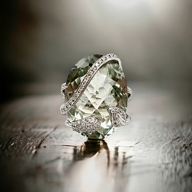 Золотое кольцо с оливковым кварцем и белыми бриллиантами 01-200017133