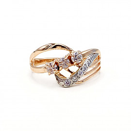 Золотое кольцо в красном с белым цвете с цирконом 01-19232534