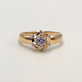 Золотое кольцо в красном цвете с цирконом 01-19296934