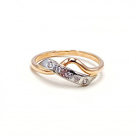 Золотое кольцо в красном с белым цвете с цирконом 01-19122235