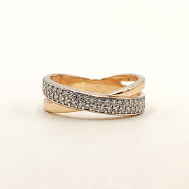 Золотое кольцо в красном с белым цвете с цирконом 01-200088849