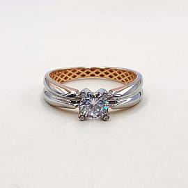 Золотое кольцо в красном с белым цвете с цирконом 01-19298852