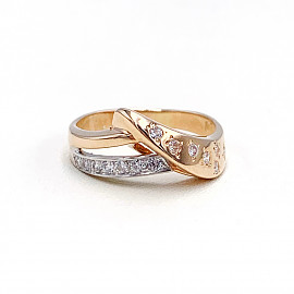 Золотое кольцо в красном с белым цвете с цирконом 01-19125854