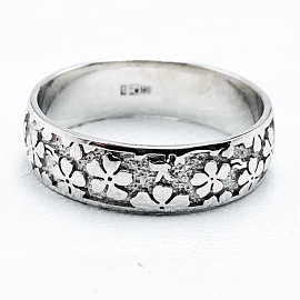 Обручальное кольцо из золота белого цвета с белыми бриллиантами «Цветы» 01-200058663