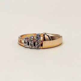 Золотое кольцо красного с белым цвета с цирконом 01-200092364