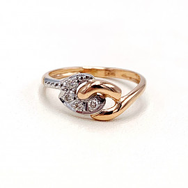 Золотое кольцо в красном с белым цвете с желтыми бриллиантами 01-19145867