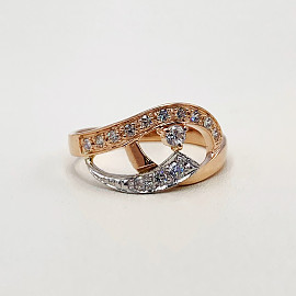 Золотое кольцо в красном с белым цвете с цирконом 01-200045267