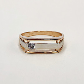 Перстень из золота красного с белым цвета с цирконом 01-200045272
