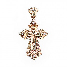 Золотой крестик в красном цвете с белыми бриллиантами 01-19076175