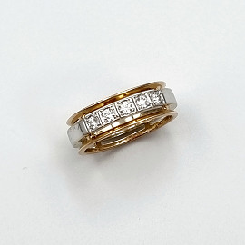 Обручка з золота червоного з білим кольору з білими діамантами 01-19326675