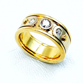 Золота каблучка у жовтому з білим кольорі з жовтим та білими діамантами 01-19121878