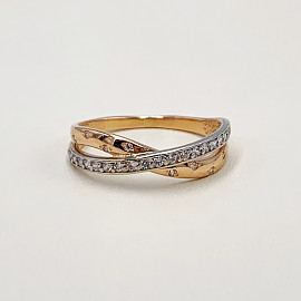 Золотое кольцо красного с белым цвета с цирконом 01-200013481