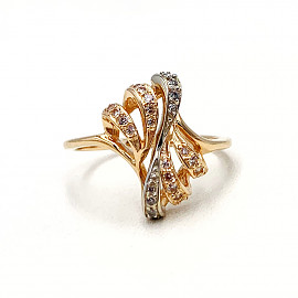 Золотое кольцо в красном с белым цвете с цирконом 01-19133582