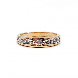 Золотое кольцо в красном с белым цвете с цирконом 01-18994786