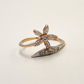 Золотое кольцо в красном с белым цвете с цирконом «Цветок» 01-200070586