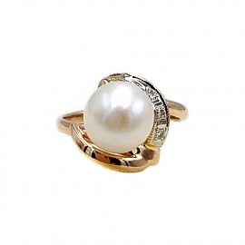 Золотое кольцо в красном с белым цвете с белыми бриллиантами и цирконом 01-18994891