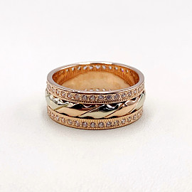 Обручальное кольцо из красного с белым золота с цирконом 01-19280991