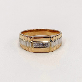 Перстень из золота красного с белым цвета с цирконом 01-200017398