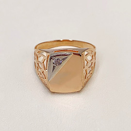 Перстень из золота в красном с белым цвете с цирконом 01-200065599